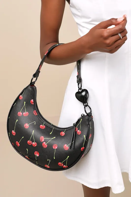 Cherry On Top Black Embroidered Shoulder Bag sold by Lulus