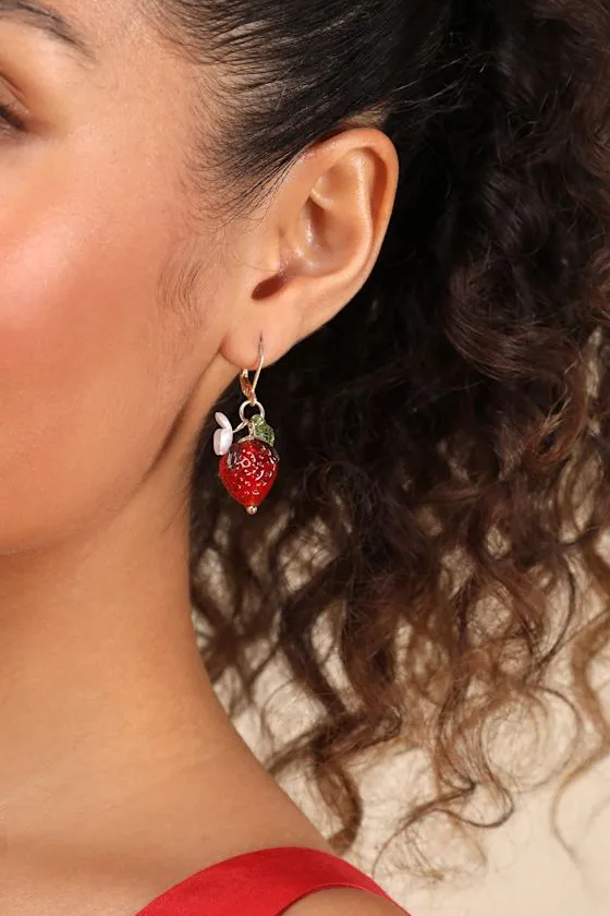 Kesleigh Red Strawberry Charm Earrings sold by Lulus