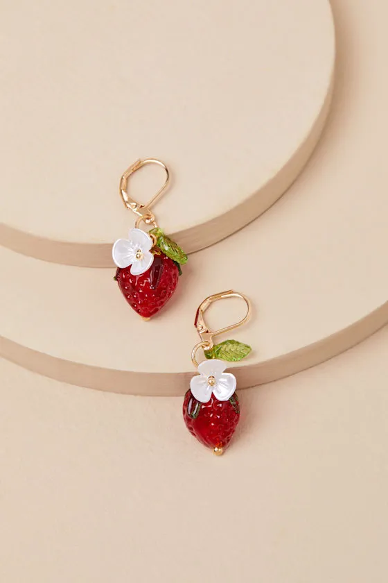 Kesleigh Red Strawberry Charm Earrings sold by Lulus product image thumbnail 2