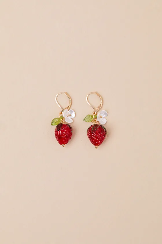 Kesleigh Red Strawberry Charm Earrings sold by Lulus product image thumbnail 4