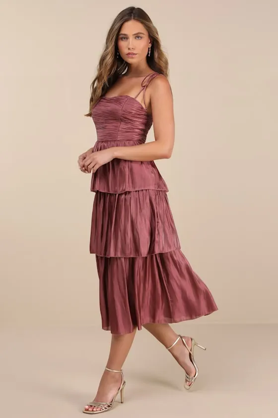 Tennon Dusty Rose Plisse Tiered Midi Dress sold by Lulus product image thumbnail 2