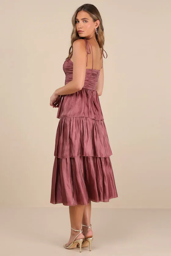 Tennon Dusty Rose Plisse Tiered Midi Dress sold by Lulus product image thumbnail 4