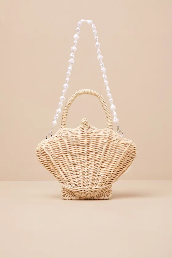 Kaimana Beige Raffia Woven Seashell Pearl Bag sold by Lulus product image thumbnail 2