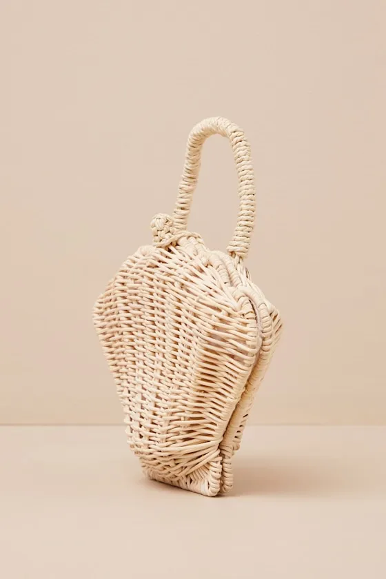 Kaimana Beige Raffia Woven Seashell Pearl Bag sold by Lulus product image thumbnail 4