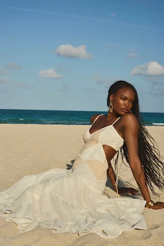 Maisha Ivory and Beige Embroidered Drop Waist Maxi Dress sold by Lulus product image thumbnail 2