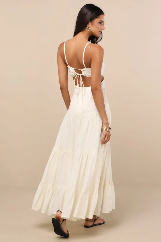 Maisha Ivory and Beige Embroidered Drop Waist Maxi Dress sold by Lulus product image thumbnail 4