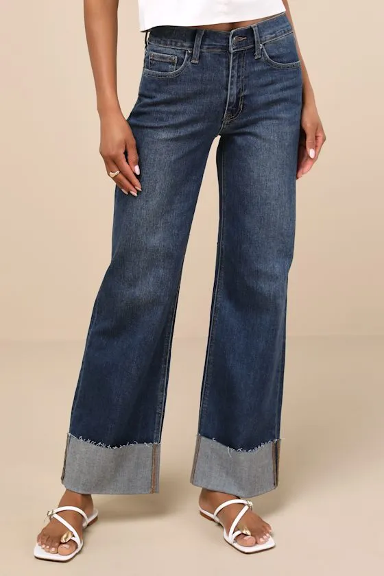 Tamilia Dark Wash Mid-Rise Cuffed Denim Jeans sold by Lulus product image thumbnail 2