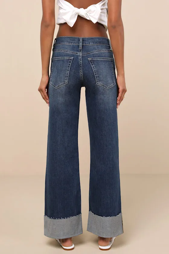 Tamilia Dark Wash Mid-Rise Cuffed Denim Jeans sold by Lulus product image thumbnail 3