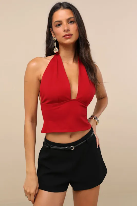 Antonette Red Halter Neck Top made by Lulus