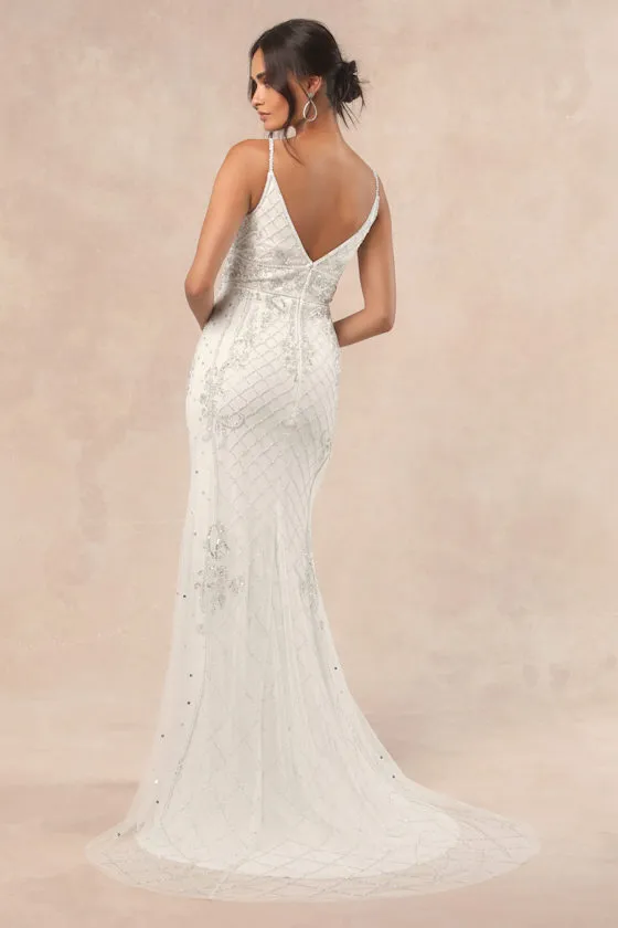 Ciella White and Silver Beaded Mermaid Maxi Dress sold by Lulus product image thumbnail 2