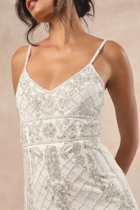 Ciella White and Silver Beaded Mermaid Maxi Dress sold by Lulus product image thumbnail 4