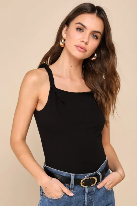 Flawless Outlook Black Twisted Strap Tank Top made by Lulus