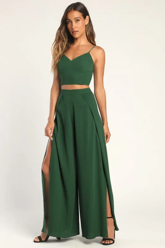 Out Tonight Emerald Green Two-Piece Jumpsuit sold by Lulus