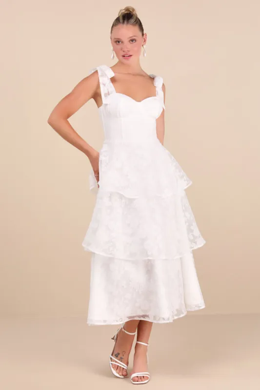Glamorous Sweetie White Burnout Tie-Strap Bustier Midi Dress sold by Lulus