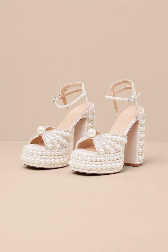 Astrella White Pearl Rhinestone High Heel Sandals sold by Lulus product image thumbnail 2