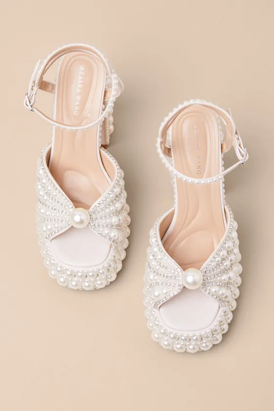 Astrella White Pearl Rhinestone High Heel Sandals sold by Lulus product image thumbnail 4