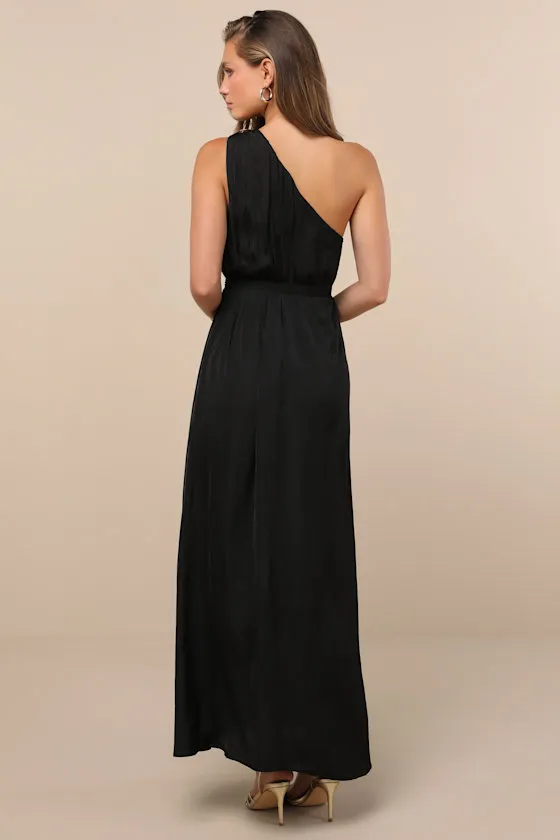 Goddess Aura Black Satin One-Shoulder Maxi Dress sold by Lulus product image thumbnail 2