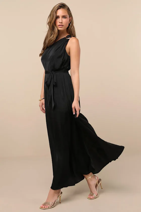 Goddess Aura Black Satin One-Shoulder Maxi Dress sold by Lulus product image thumbnail 3