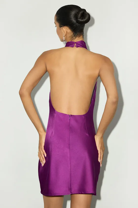 Gorgeous Endeavor Purple Satin Halter Mini Slip Dress sold by Lulus product image thumbnail 3