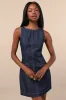 Cataleya Dark Wash Denim Boat Neck Mini Dress sold by Lulus