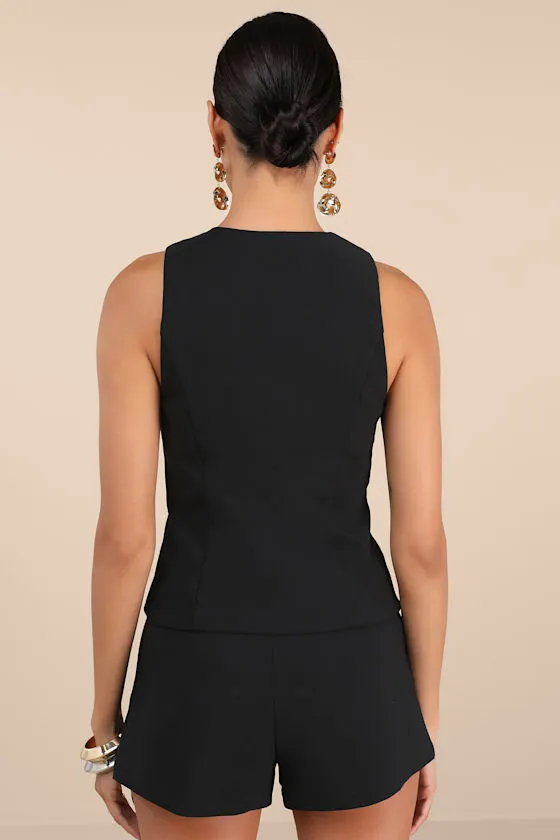 Gracinda Black Button-Front Vest Top sold by Lulus product image thumbnail 2