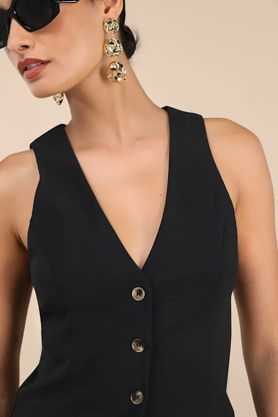 Gracinda Black Button-Front Vest Top sold by Lulus product image thumbnail 3