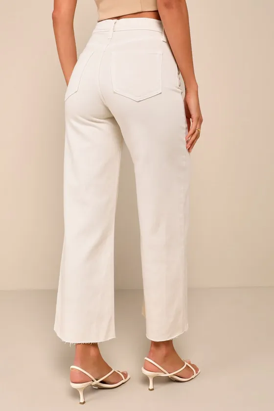Stylish Promise Cream Wide-Leg Raw Hem Jeans sold by Lulus product image thumbnail 3
