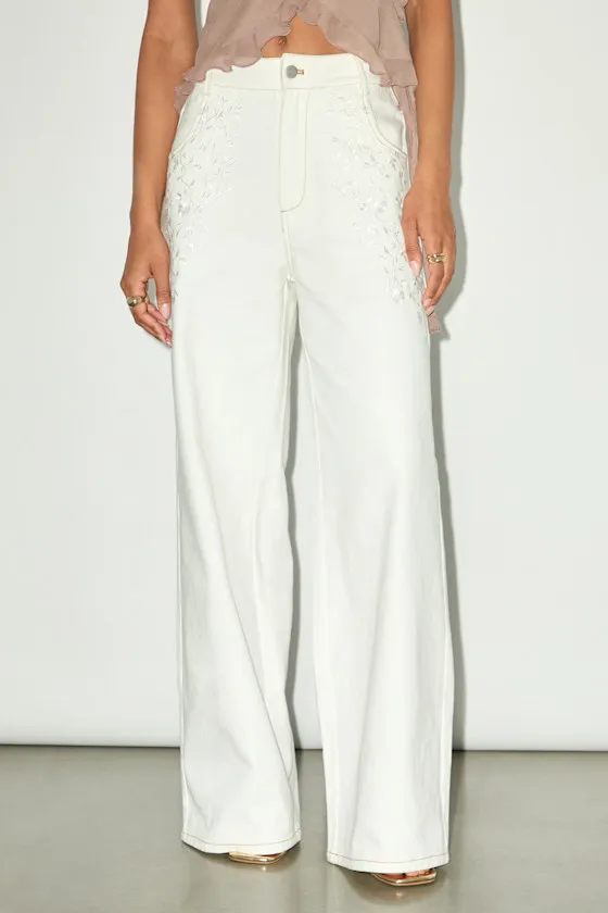 Ronnie Ivory Twill Embroidered Wide-Leg Pants sold by Lulus product image thumbnail 2