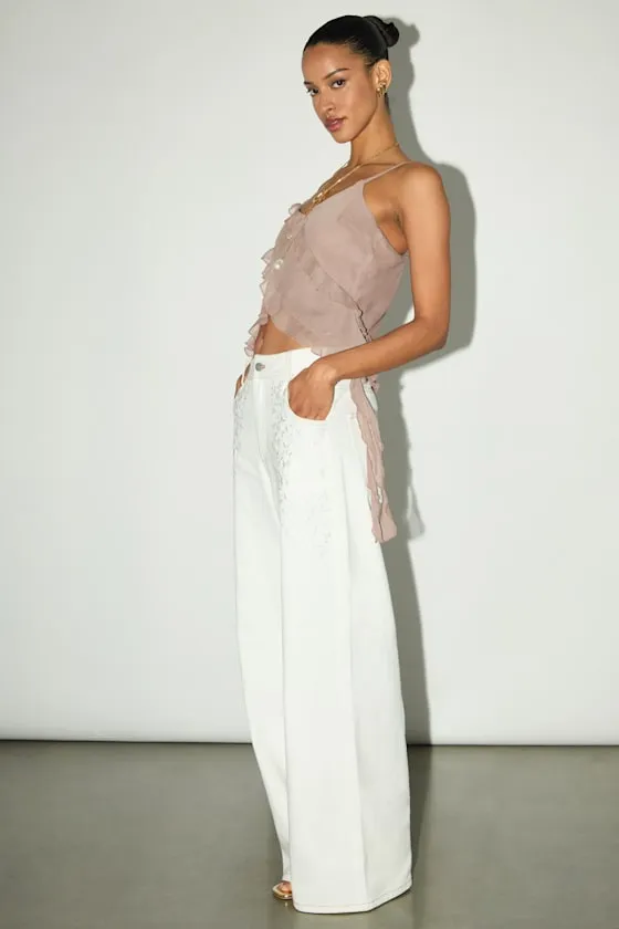 Ronnie Ivory Twill Embroidered Wide-Leg Pants sold by Lulus product image thumbnail 4