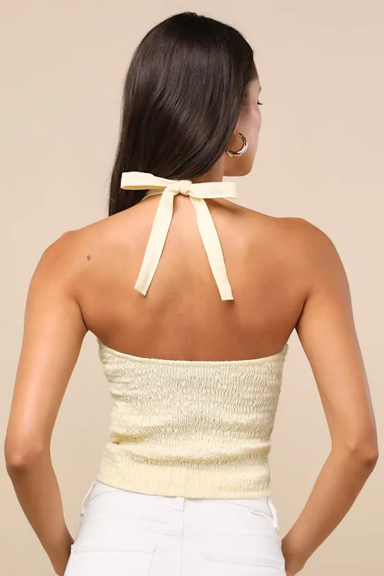 Lasy Light Yellow Cotton Cross-Front Halter Top sold by Lulus product image thumbnail 2