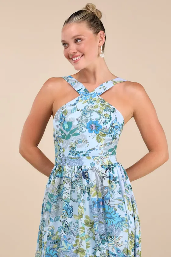 Lilja Blue Floral Print Maxi Dress sold by Lulus