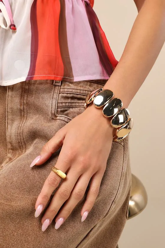 Adessa Gold Oval Cuff Bracelet sold by Lulus