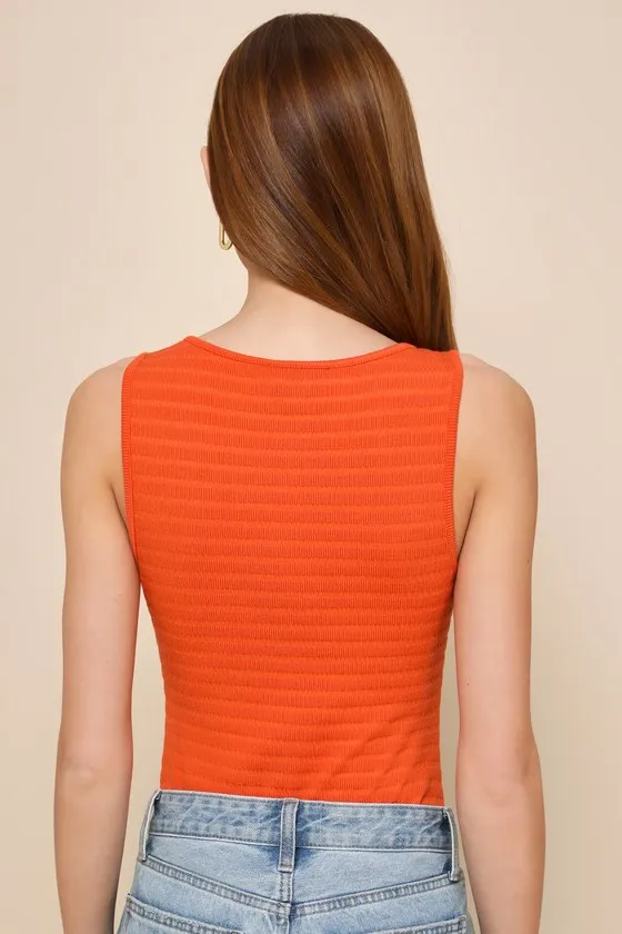 Flattering Moment Orange Textured Knit Bodysuit sold by Lulus product image thumbnail 2