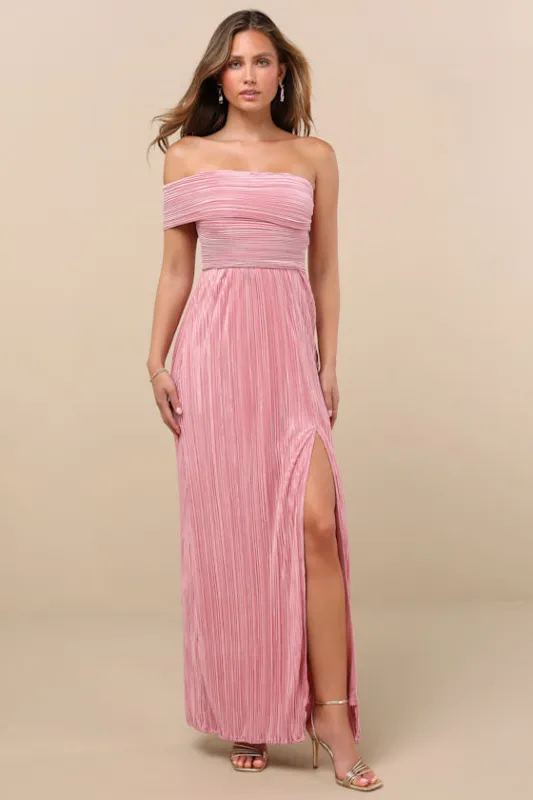 Poised Performance Pink Plisse One-Shoulder Maxi Dress sold by Lulus