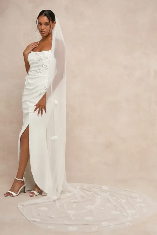 Undeniable Adoration White Mesh Floral AppliquÃ© Cathedral Veil sold by Lulus