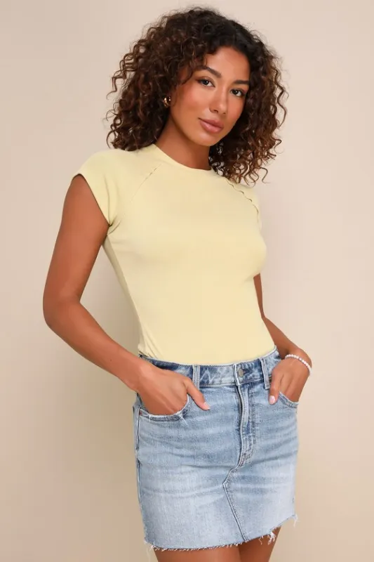 Malibu Medium Wash High-Rise Raw Hem Denim Mini Skirt sold by Lulus
