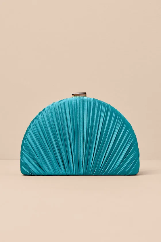 Pleat Perfection Teal Satin Pleated Hard Clutch sold by Lulus product image thumbnail 2