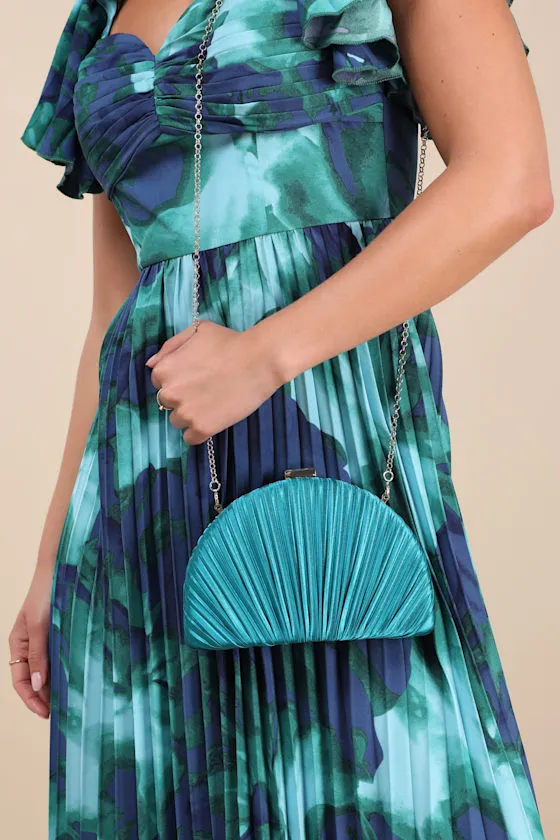 Pleat Perfection Teal Satin Pleated Hard Clutch sold by Lulus product image thumbnail 3