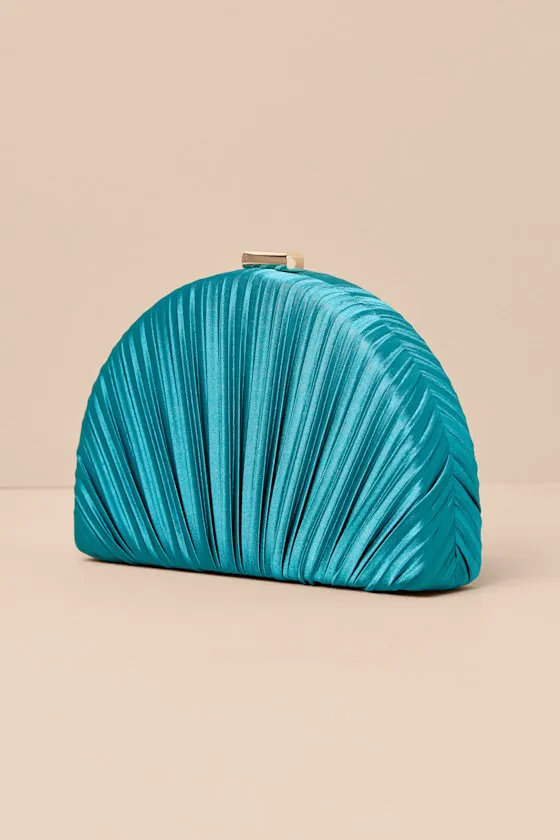 Pleat Perfection Teal Satin Pleated Hard Clutch sold by Lulus product image thumbnail 4