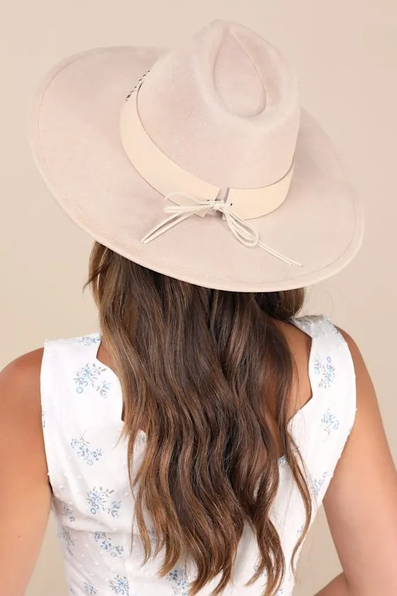 Ellith Light Beige Studded Wide-Brim Fedora Hat sold by Lulus product image thumbnail 3