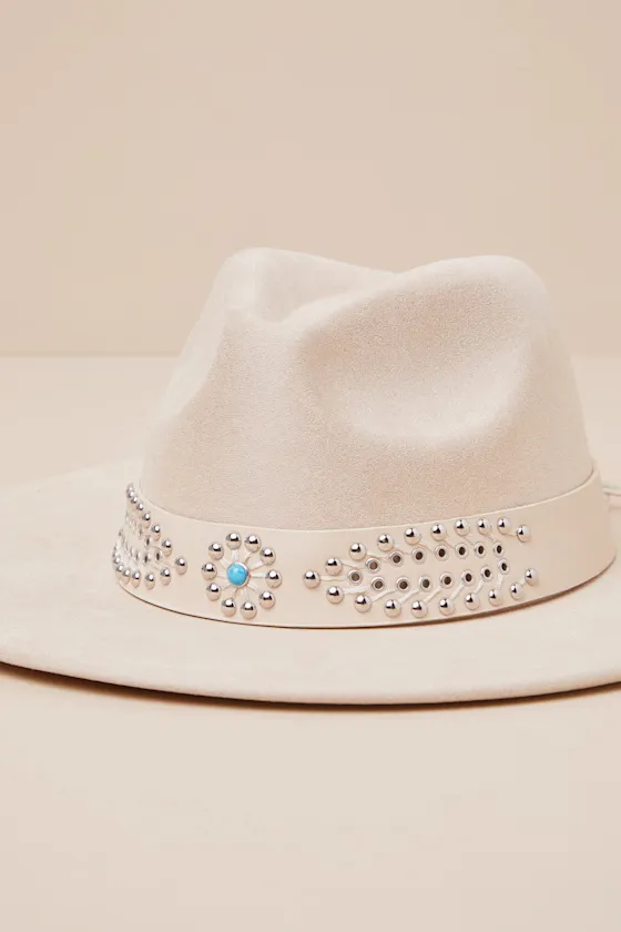 Ellith Light Beige Studded Wide-Brim Fedora Hat sold by Lulus product image thumbnail 4