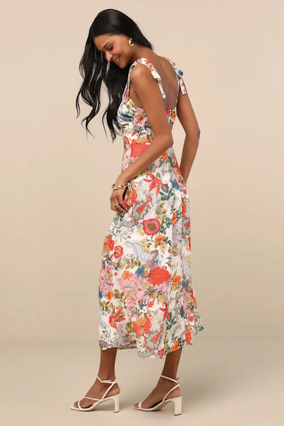 Simply Blissful Ivory Multi Floral Tie-Strap A-Line Midi Dress sold by Lulus product image thumbnail 4