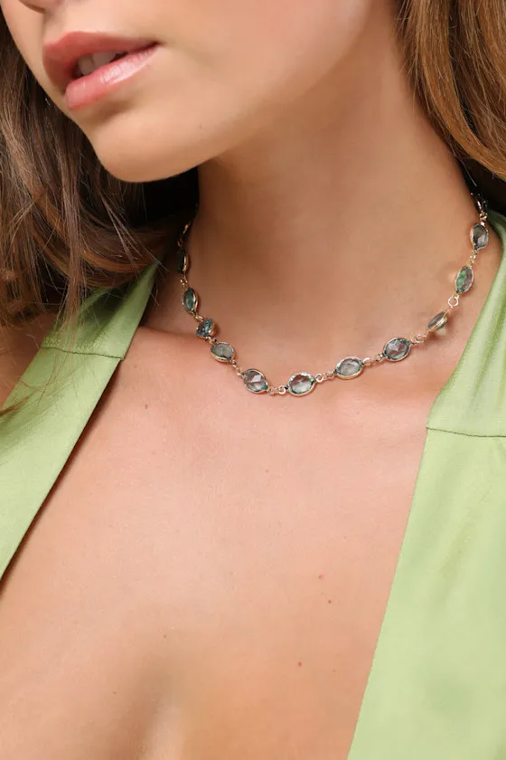 Dosie Blue and Gold Rhinestone Choker Necklace sold by Lulus