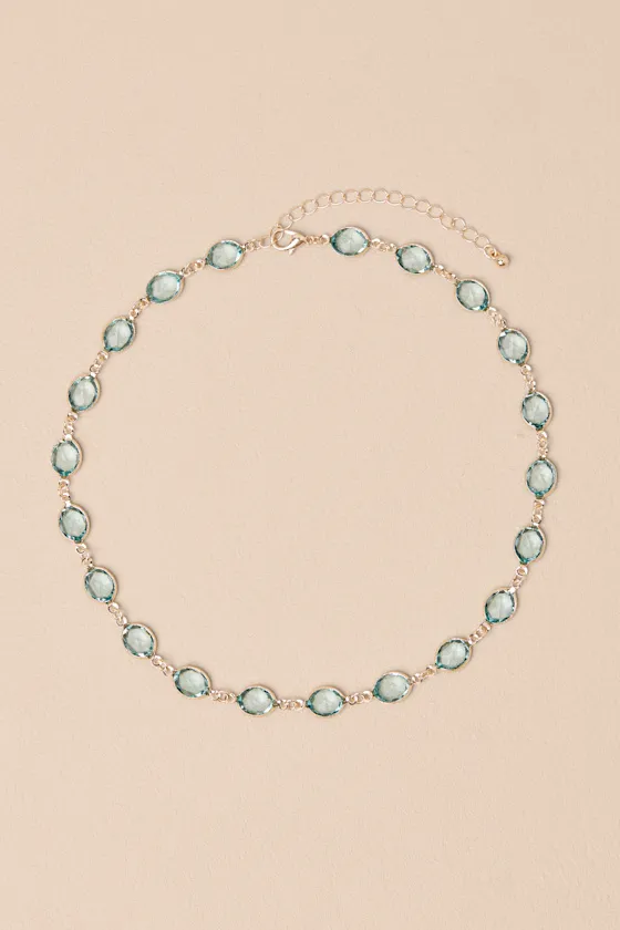 Dosie Blue and Gold Rhinestone Choker Necklace sold by Lulus product image thumbnail 2