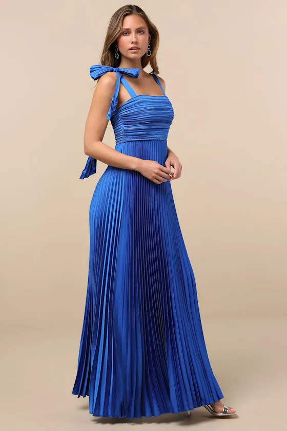 Gorgeous Purpose Royal Blue Pleated Sleeveless Bow Maxi Dress sold by Lulus