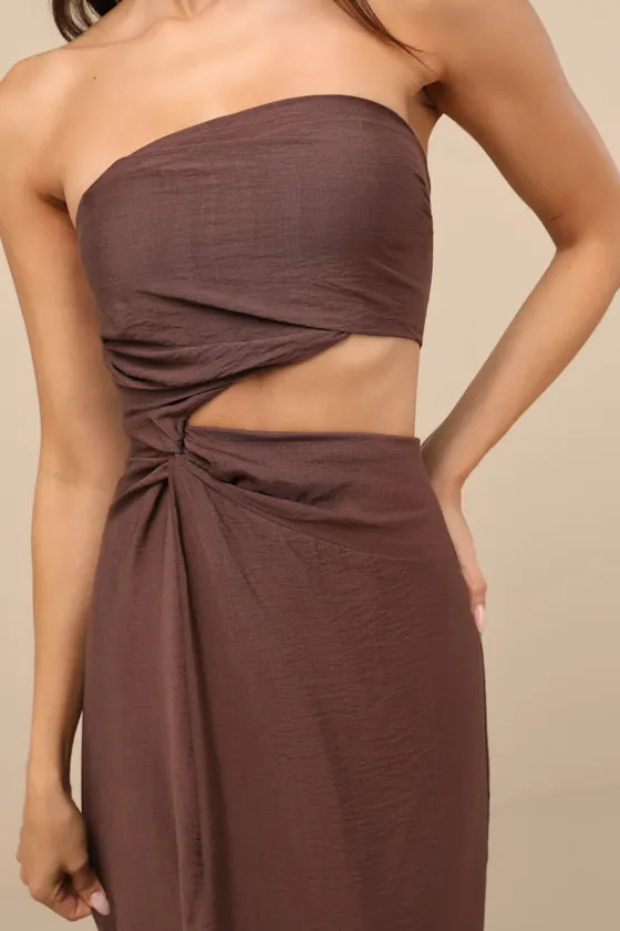 Zisel Brown Cutout Strapless Midi Dress sold by Lulus product image thumbnail 2
