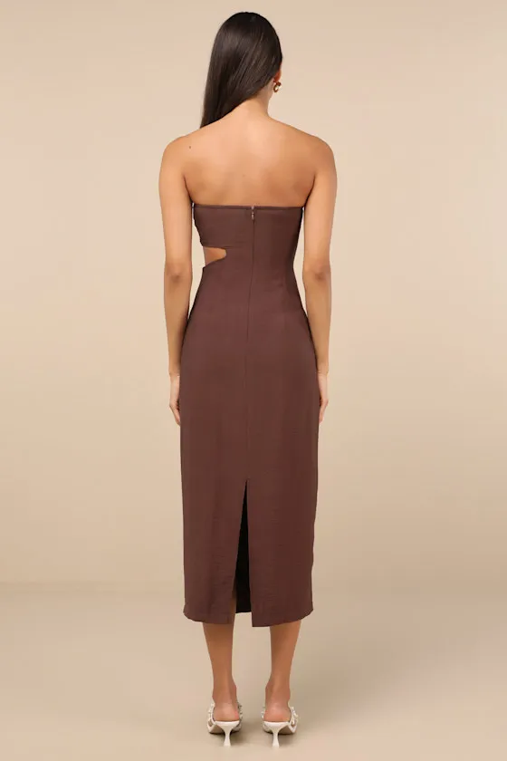 Zisel Brown Cutout Strapless Midi Dress sold by Lulus product image thumbnail 3