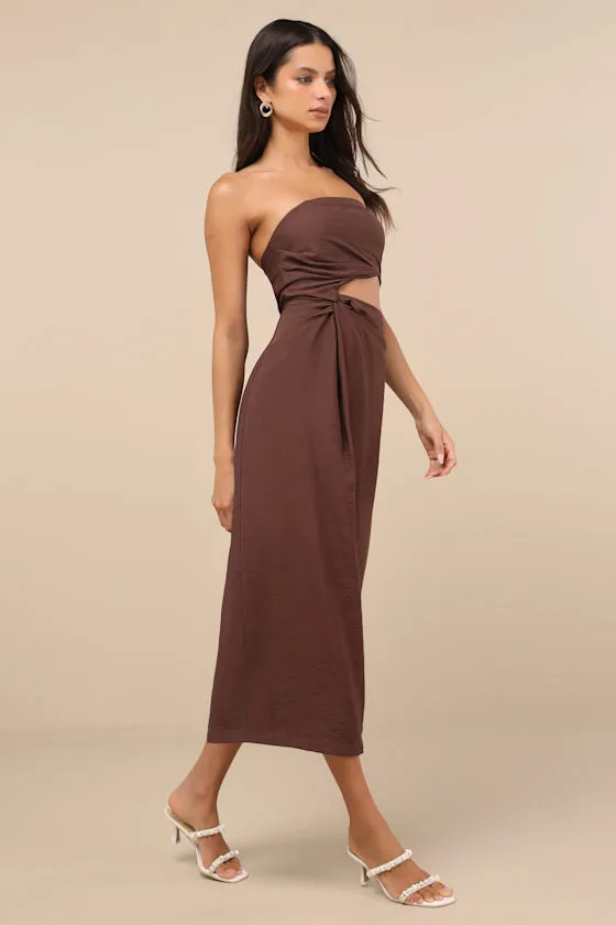 Zisel Brown Cutout Strapless Midi Dress sold by Lulus product image thumbnail 4