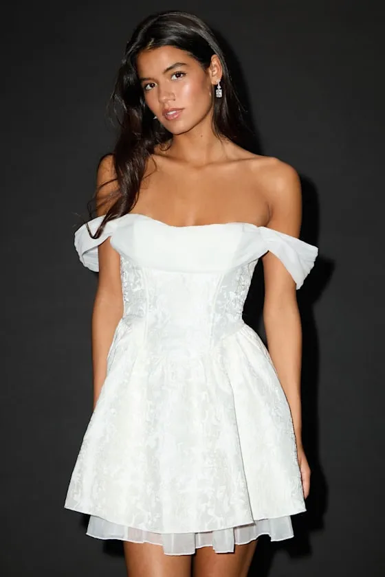 Kalara White Jacquard Off-the-Shoulder Mini Dress sold by Lulus product image thumbnail 2