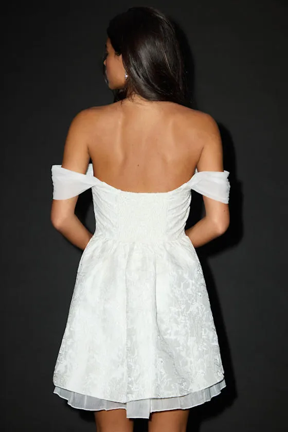 Kalara White Jacquard Off-the-Shoulder Mini Dress sold by Lulus product image thumbnail 4